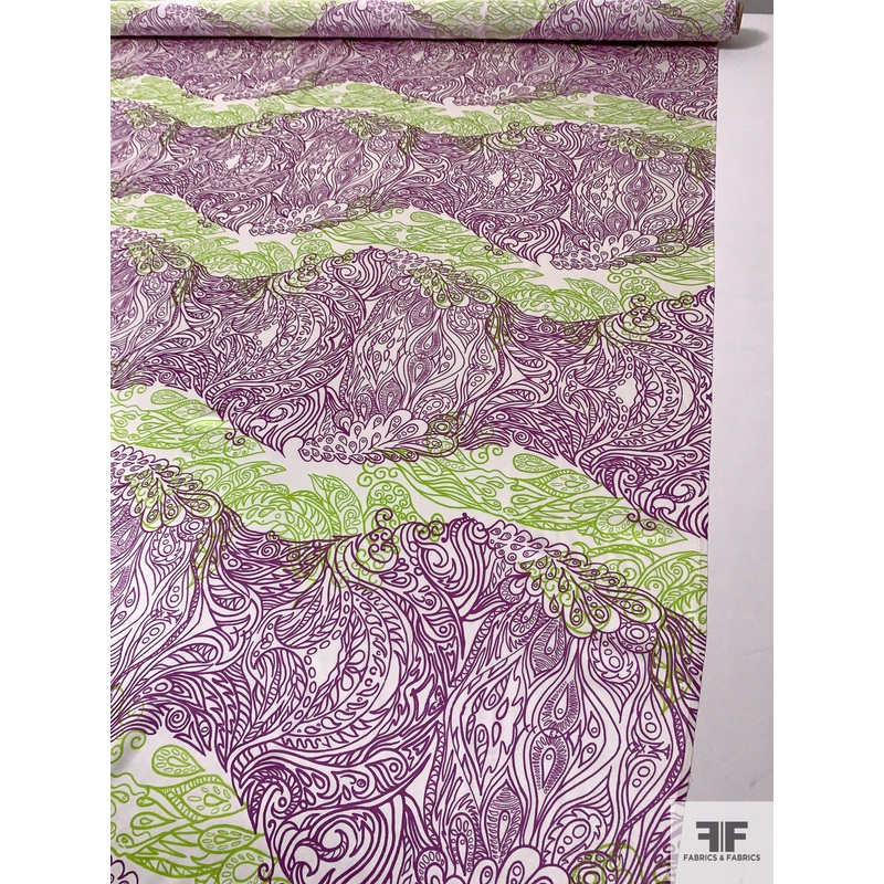 Wild Garden Pillars Printed Silk Charmeuse - Purple / Lime Green / Off-White