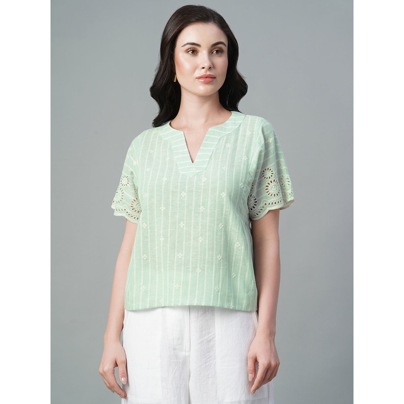 Women's Mint Cotton Flax Regular Fit Blouse MINT
