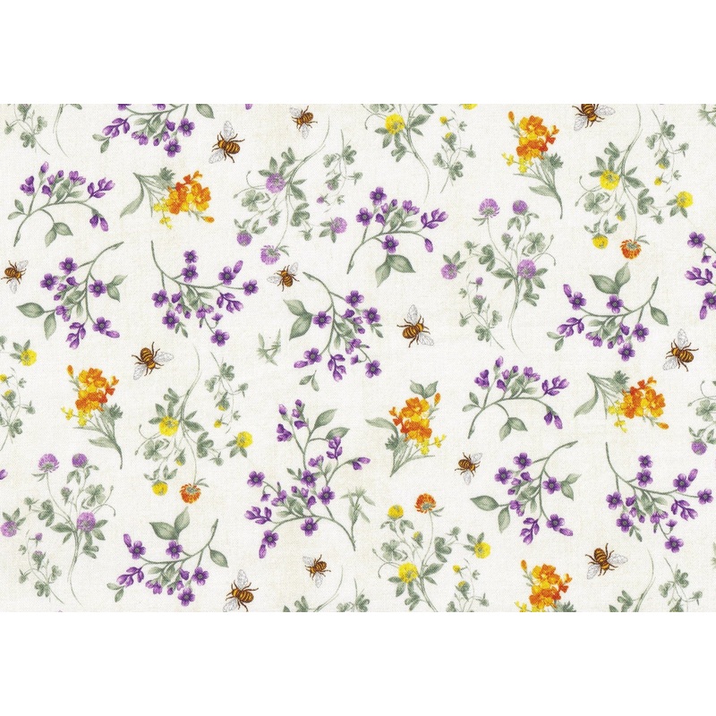 44" -Hi Fashion -"Spring Bee Floral" Cream - 100% Cotton