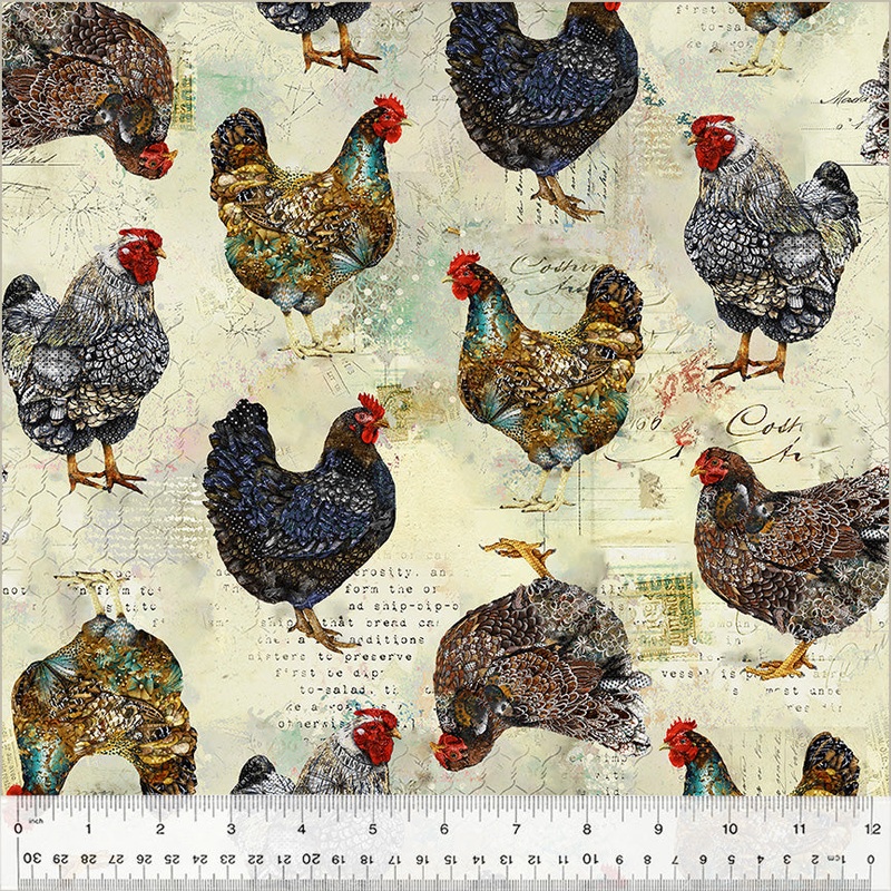 Boho Chick Whistler Studios 54561D-2 Multi Rustic Chickens Cotton