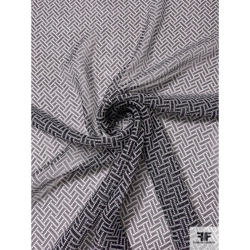 Dotted Basketweave Chevron Printed Silk Chiffon - Black / White