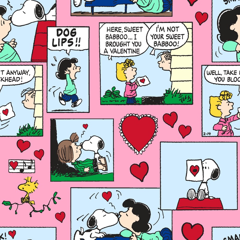 Peanuts Valentine Comic Panels Fabric