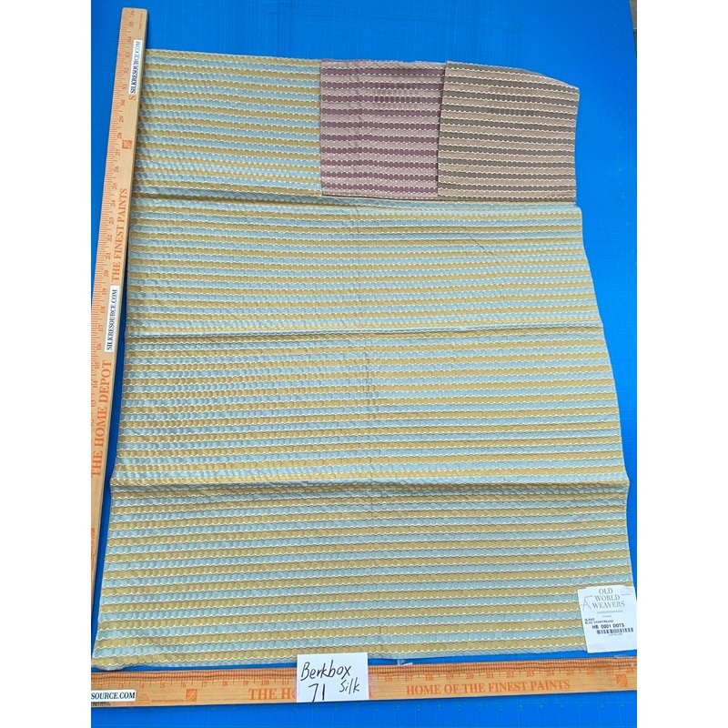 32 Berkbox71 Scalamandre Square Silk Old World Weavers Oland Blue Chartreuse Yellow Blue Circle Pattern Small Scale Stripe MSRP USD138/y