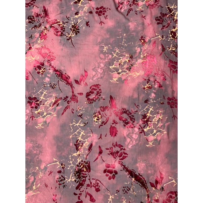 Abstract Printed Floral Burnout Silk Blend Chiffon - Cranberry / Pale Mustard