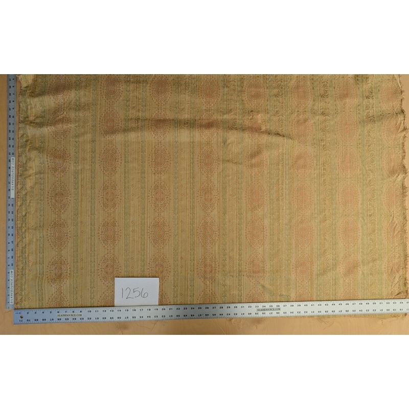 By Yard Fabricut Romantic Medallion 100% Silk Stripe In Jasmine Yellow & Pink Green Gold Strie