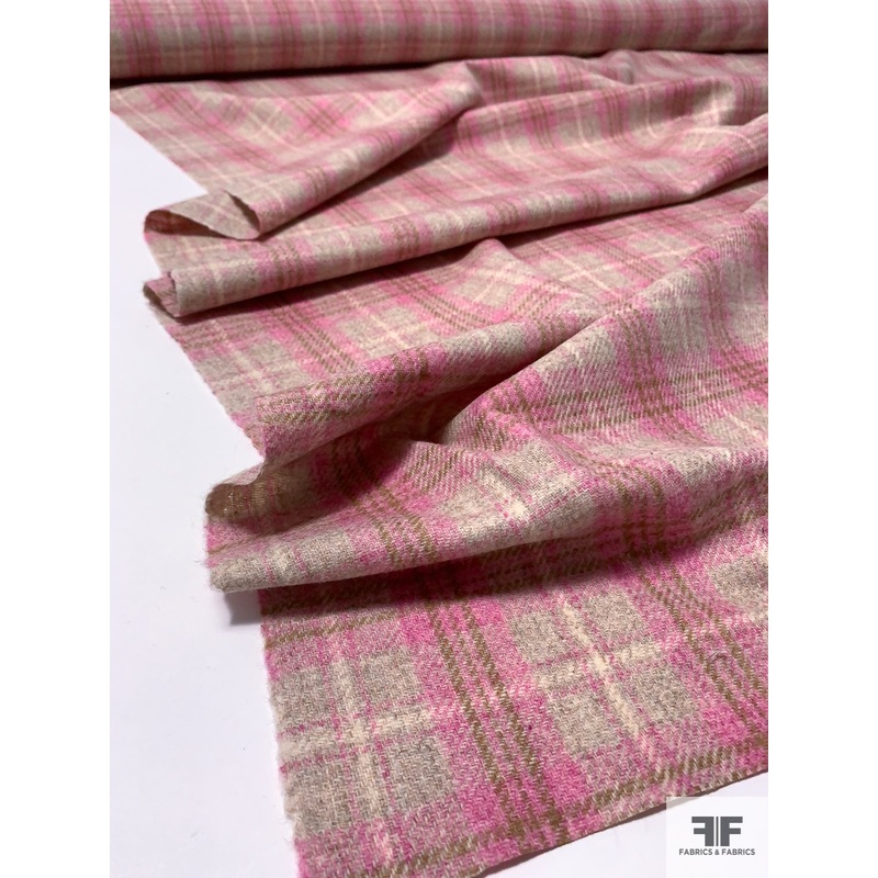 Classic Plaid Jacket Weight Wool Suiting - Pink / Oatmeal / Olive Green