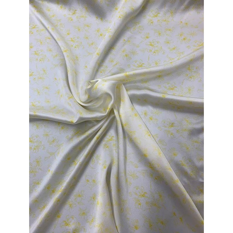 Dainty Floral Printed Silk Charmeuse - Yellow / White