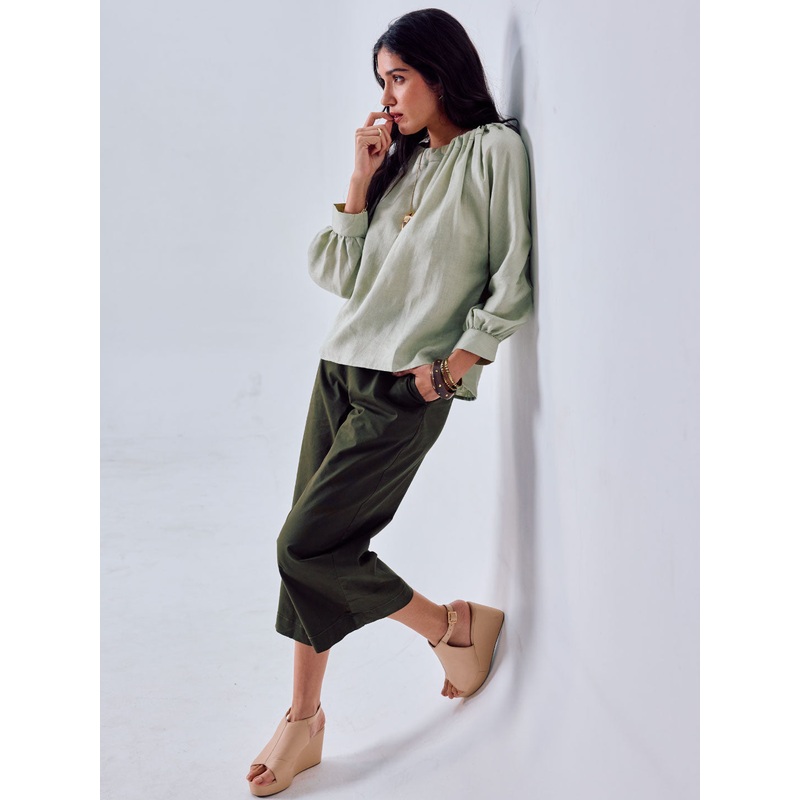Women's Olive Cotton Lycra Regular Fit Culotte OLIVE