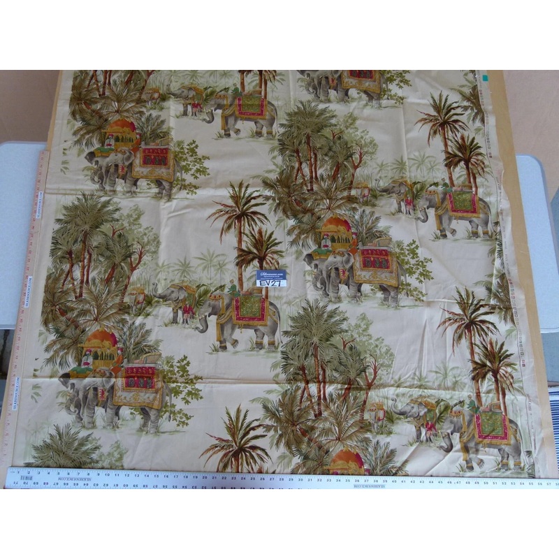 10 EV27 1.9yd x 57.5"wide Scalamandre Gadi Beige Tropical Elephant Cotton Print Italy 24 Screens