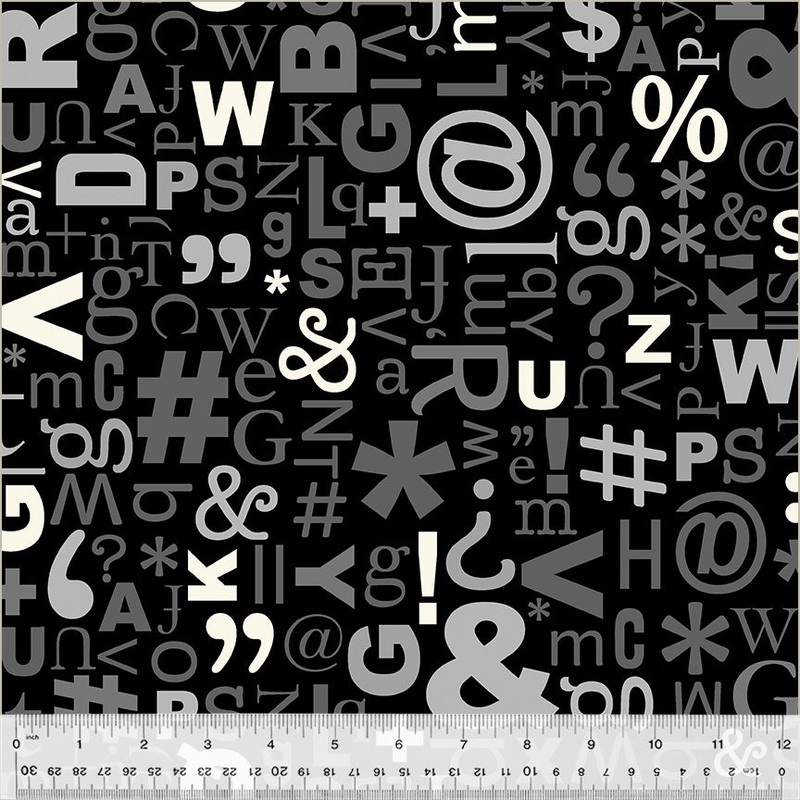 108" Quilt Back Rosemarie Lavin 52081-1 Black Glyphs Cotton