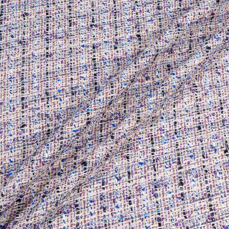 Blue & Purple Metallic Cotton Blend Boucl