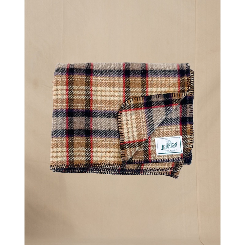 Norris Wool Throw - Gold Black & Red Plaid E - Gold Black Red Plaid