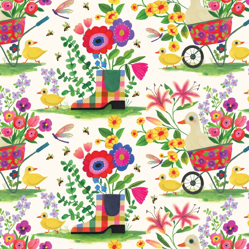 Shannon Snow Spring Things on Cream Fabric