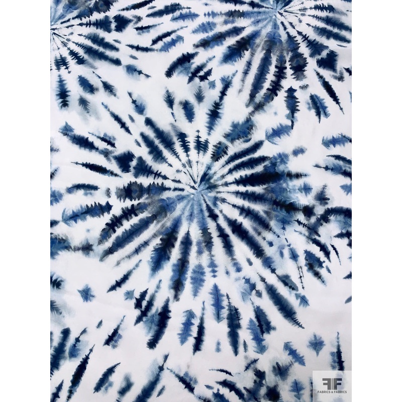 Tie-Dye Matte-Side Printed Silk Charmeuse - Blues / White