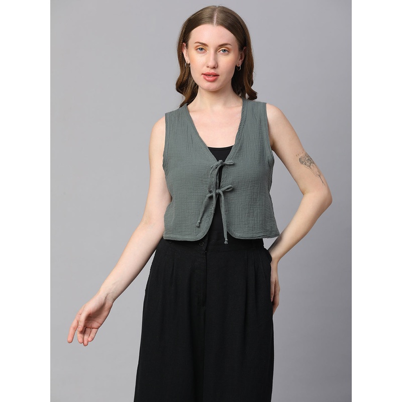 Women's Grey Cotton Regular Fit Waistcoat GREY