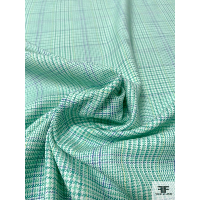 Yarn-Dyed Glen Plaid Cotton Shirting - Soft Green / Periwinkle / White