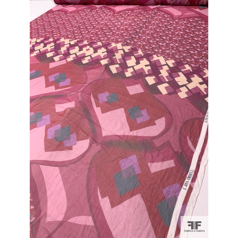 Abstract Multi-Patterned Crinkled Silk Chiffon - Shades of Pink / Magneta / Orchid
