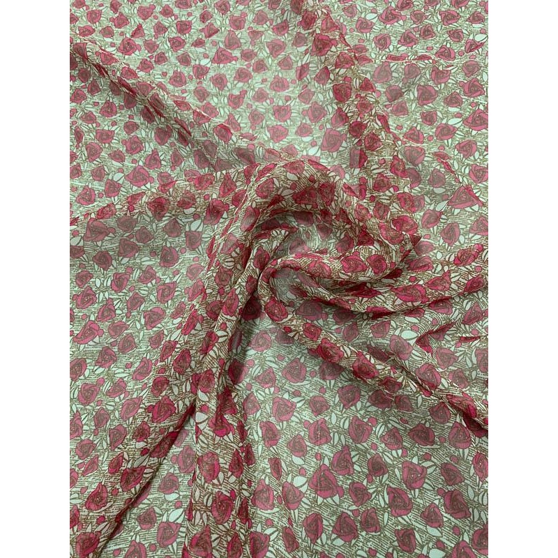 Baby Rosettes Printed Silk Chiffon - Magenta / Brown