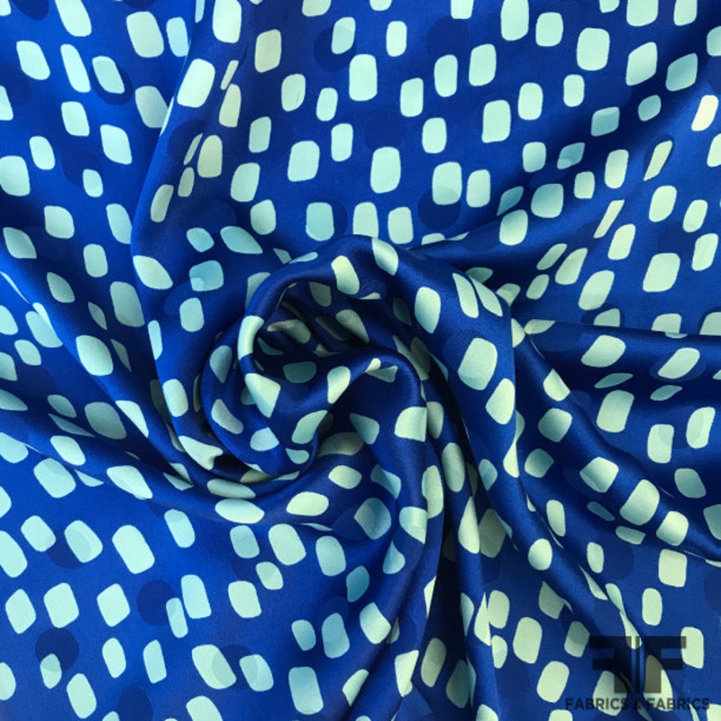 Boxy Polka Dot Printed Silk Jacquard - Blue/Light Blue