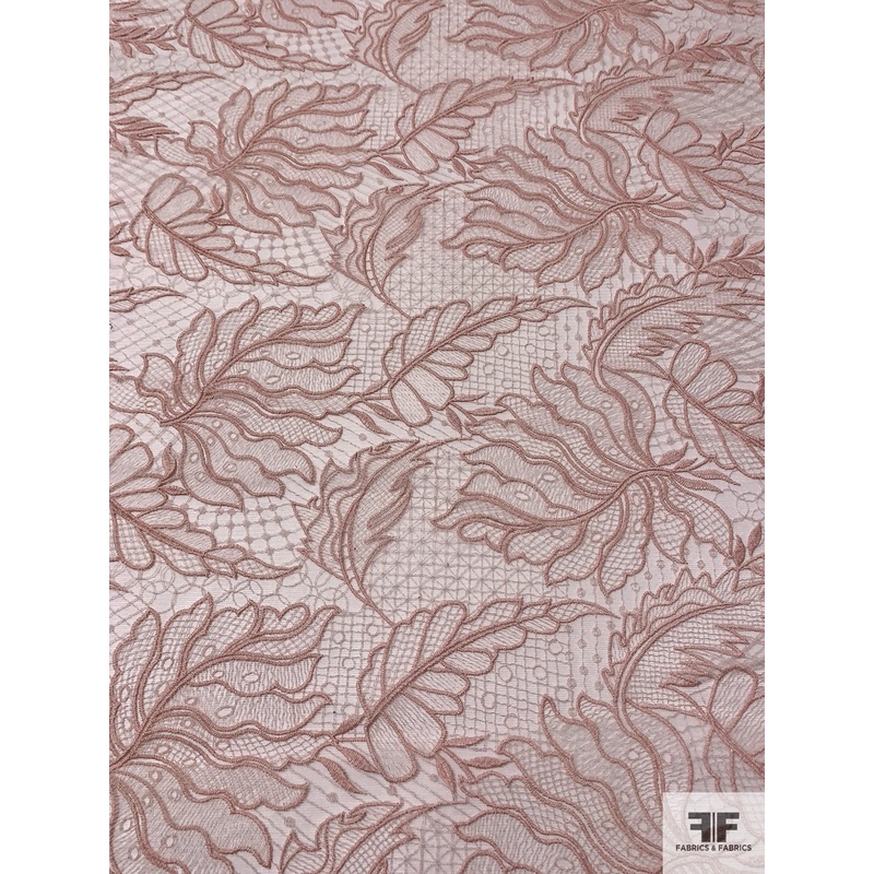Leaf Pattern Embroidered Tulle - Dusty Pink