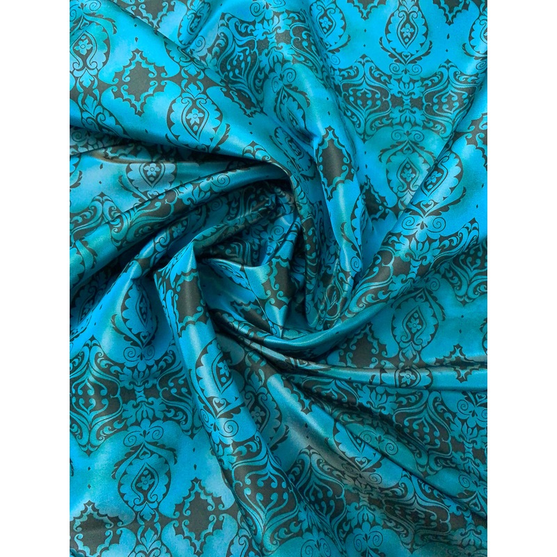 Regal Ornate Printed Iridescent Silk Taffeta - Teal
