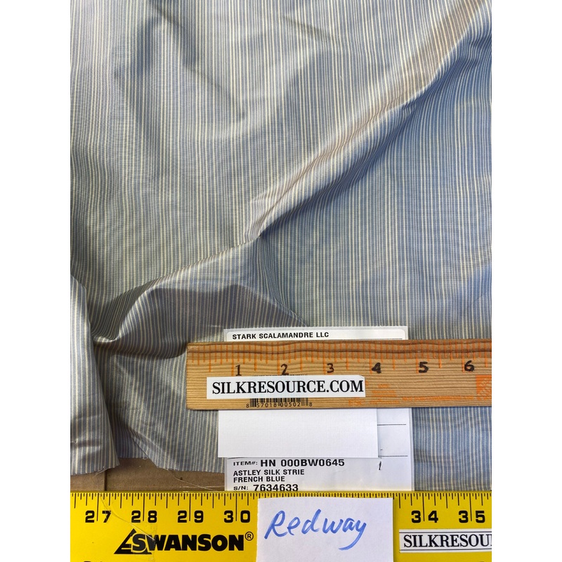 Scalamandre Astley Silk Strie French Blue White Pin Stripe Small Scale MSRP USD350+/yard.
