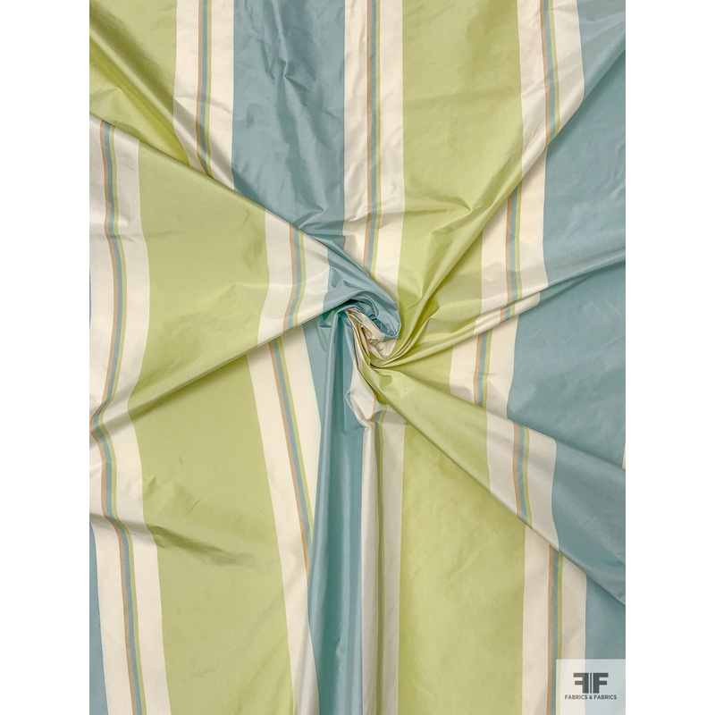 Vertical Striped Yarn-Dyed Silk Taffeta - Dusty Seafoam / Muted Chartreuse / Cream