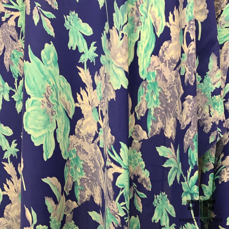 Blooming Florals Silk Printed Georgette - Blue/White