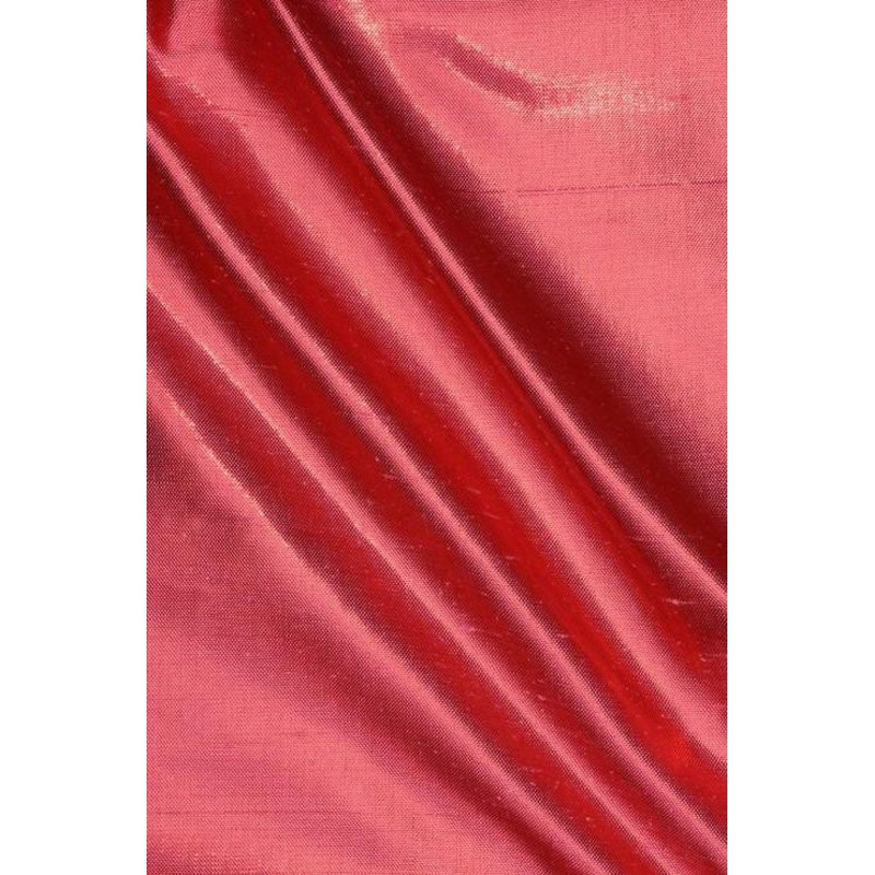 Deep Coral Pink Metallic Shantung Silk Fabric