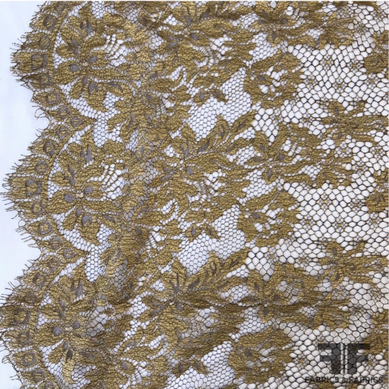 French Chantilly Border Pattern Lace - Gold/Brown