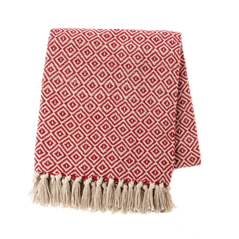 Red & Natural Diamond Throw Blanket