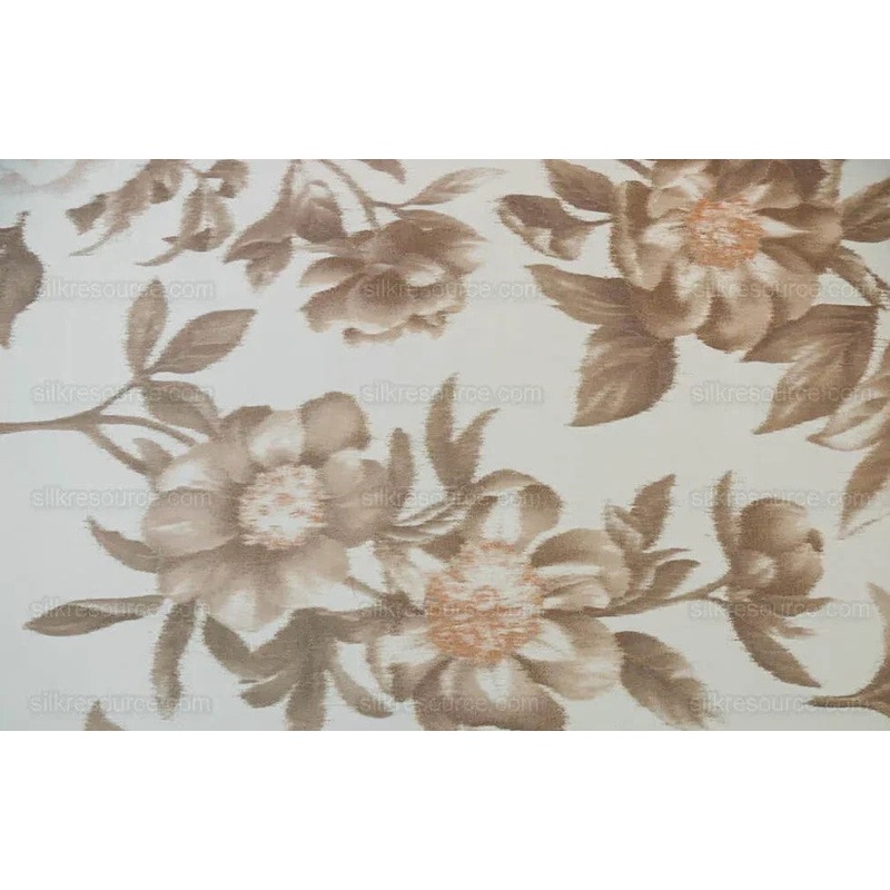 Scalamandre Anemone Flower Sepia Light Brown Grey On Cream Atmospheric 100% Silk Taffeta Print 20 Screens MSRP USD 278/Y