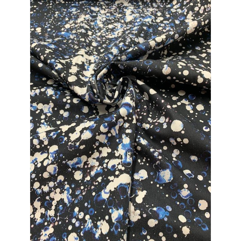 Splatter Paint Stretch Printed Cotton Sateen - Navy / White