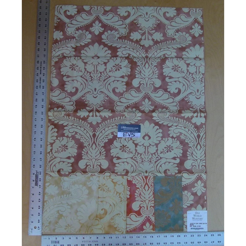 29 Ev5 35"x24"scalamandre Showroom Sample Judith On Cream Satin Rose Cotton Print MSRP USD 314/Y