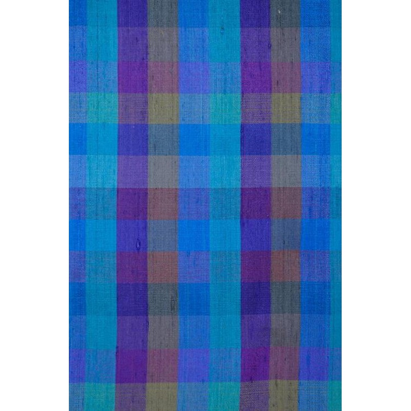 Blue Check 143 Plaid Silk Shantung