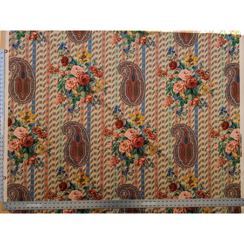 Scalamandre Rosalia Rose-Blue on Beige Cotton Floral Paisley Stripe MSRP USD 220/y