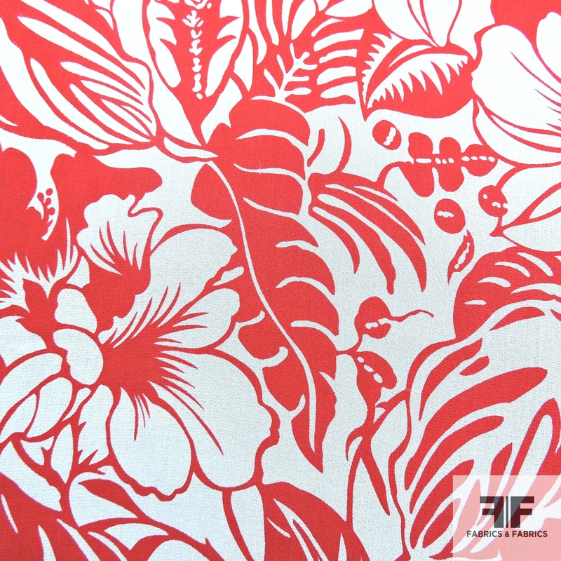 Tropical Floral Printed Silk Chiffon - Red/White