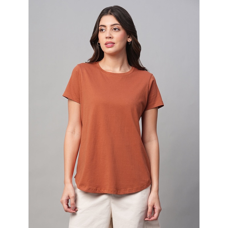 Women's Rust 100% Cotton Regular Fit Tshirt RUST
