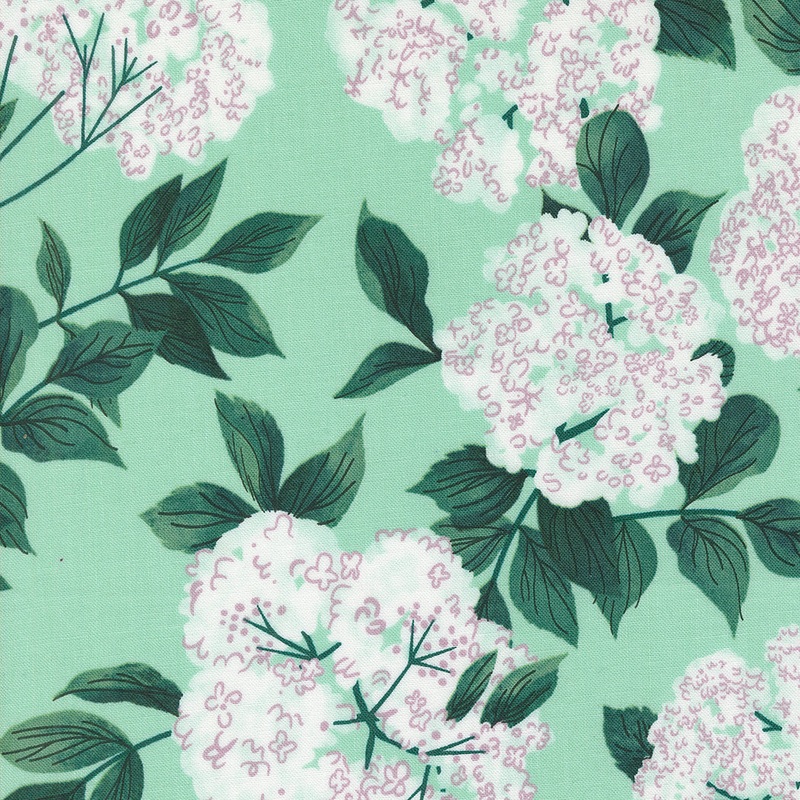 031, Lizzie House, Love Letter, Elderberry Blossoms, seafoam, 2.25 yard bolt end