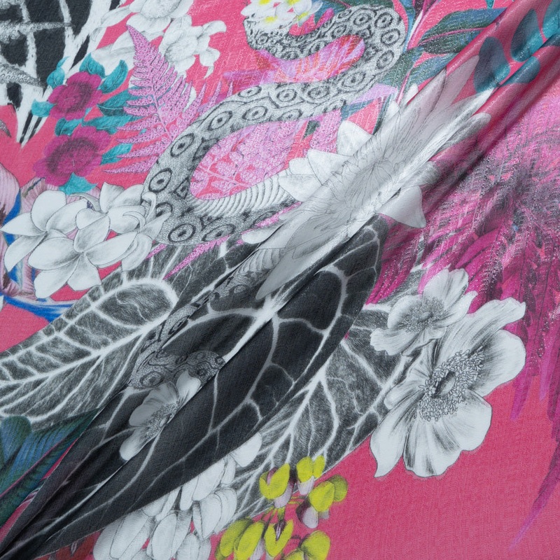 Animal & Floral Printed Laminated Silk Chiffon