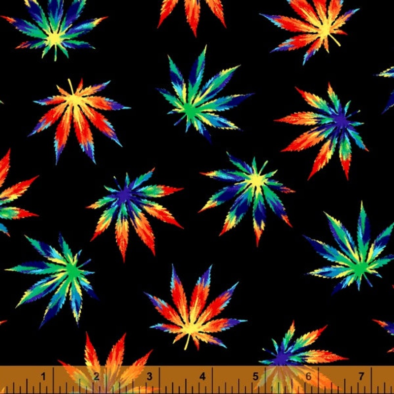 Blend Whistler Studios 52642-1 Black Psychedelic Leaves Cotton