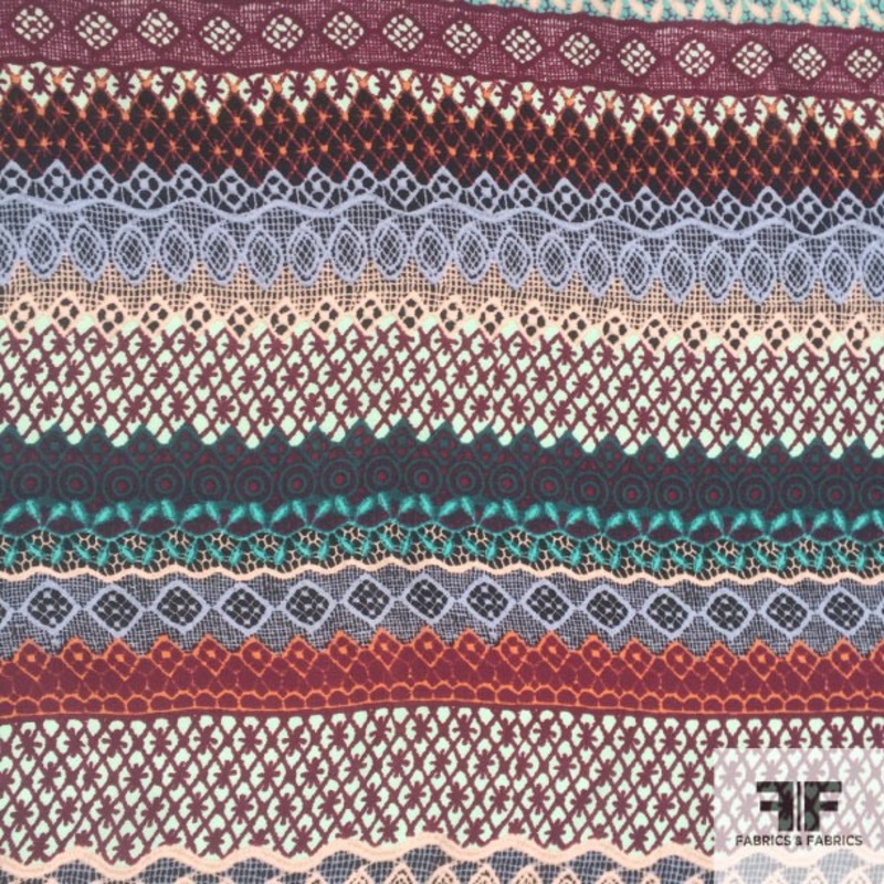 Crochet Patterned Printed Silk Georgette - Multicolor