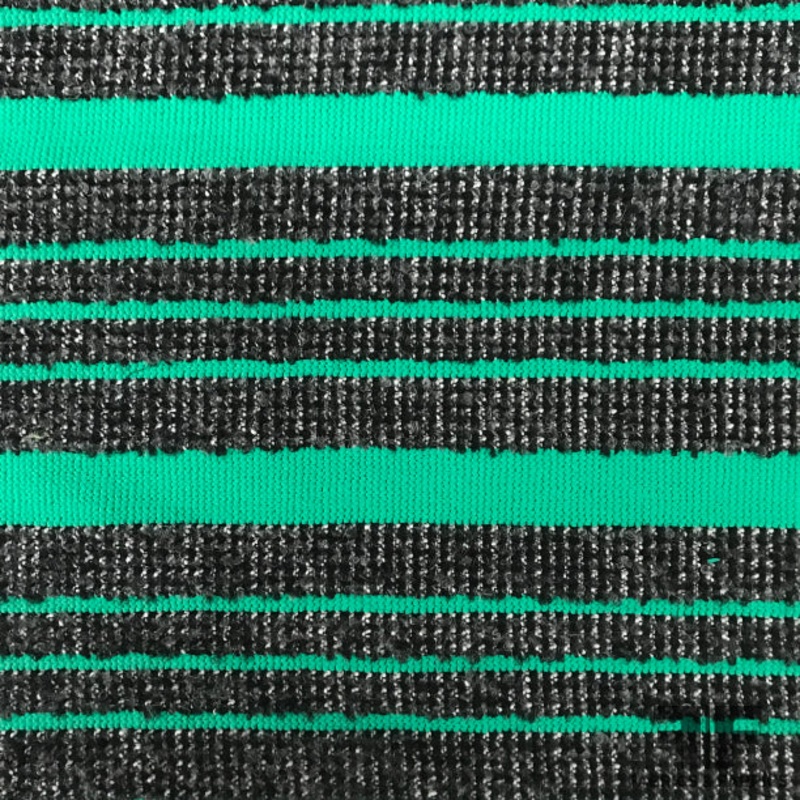 Italian Textured Boucle and Rib Striped Novelty Suiting - Green/Grey/Black