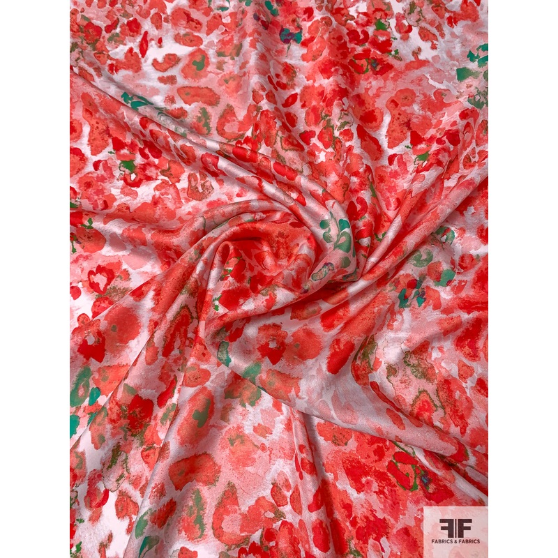 Prabal Gurung Watercolor Animal Pattern Fine Soft Silk Twill - Electric Coral / Aquamarine / Pink