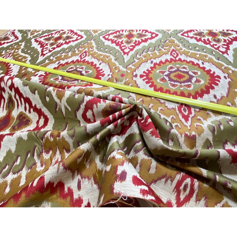 S. Harris Colorful Tapestry Ikat Medallion Spice Hot Red Saffron Green Gold Purple Faux Silk MSPR USD150