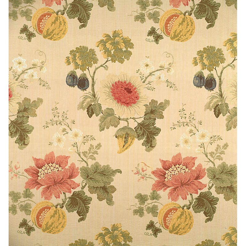 Special Order Scalamandre Colony Perrault Ecru Beige Pink Green Floral Pomegranate Cotton Silk MSRP USD710/y