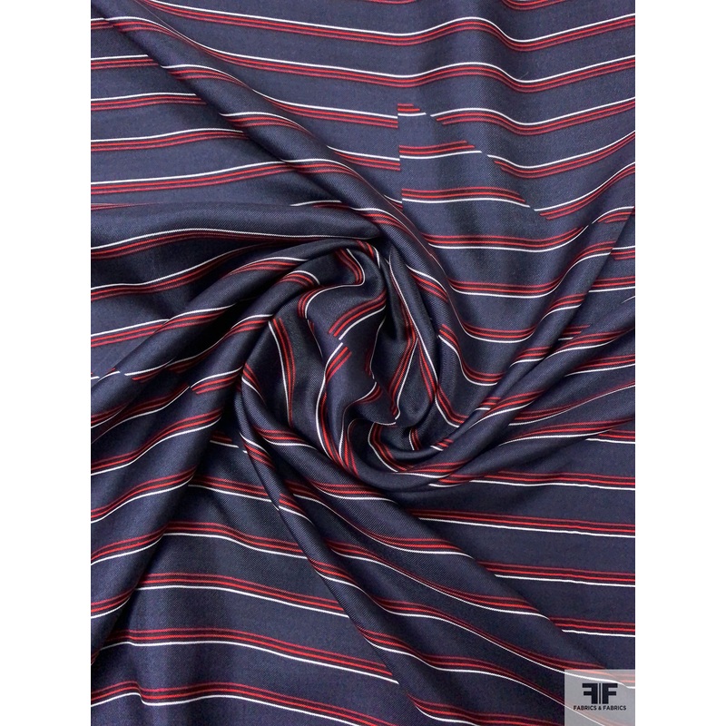 Striped Printed Silk Twill Panel - Navy / Red / White