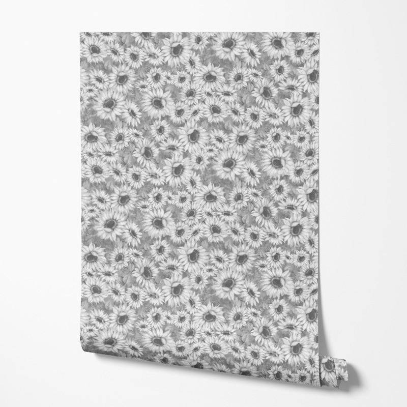Susan Winget Golden Sunflowers on Black and White Wallpaper