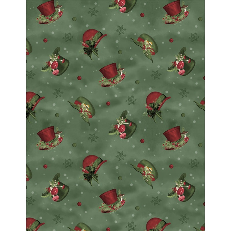 Woodland Snowmen Fabric Collection Hat Toss Green Fabric by the 1/4 Yard
