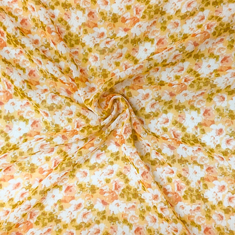 Yellow-Multi Poly Floral Print Crinkle Yoryu Chiffon Woven Fabric